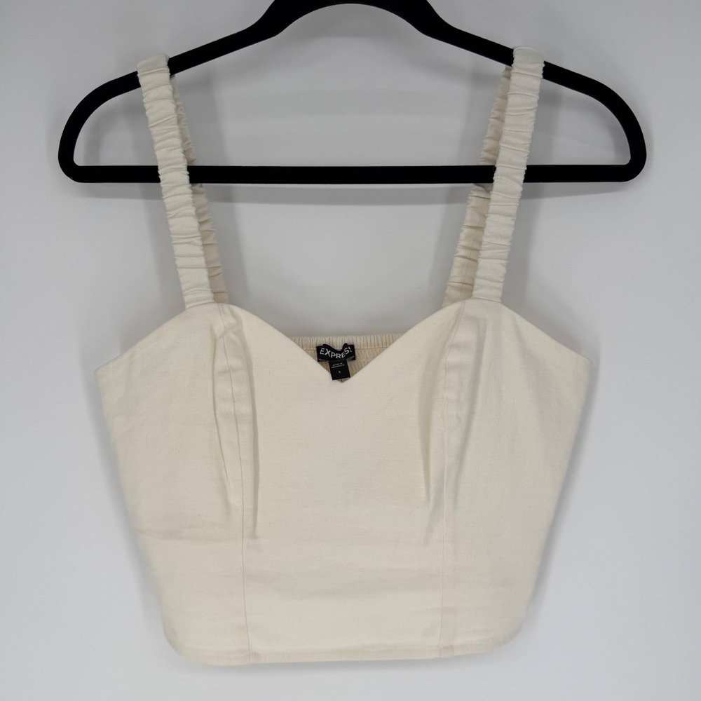 EXPRESS CREAM CORSET CROPPED TANK TOP LINEN BLEND NWT SMALL COQUETTE CLEAN GIRL